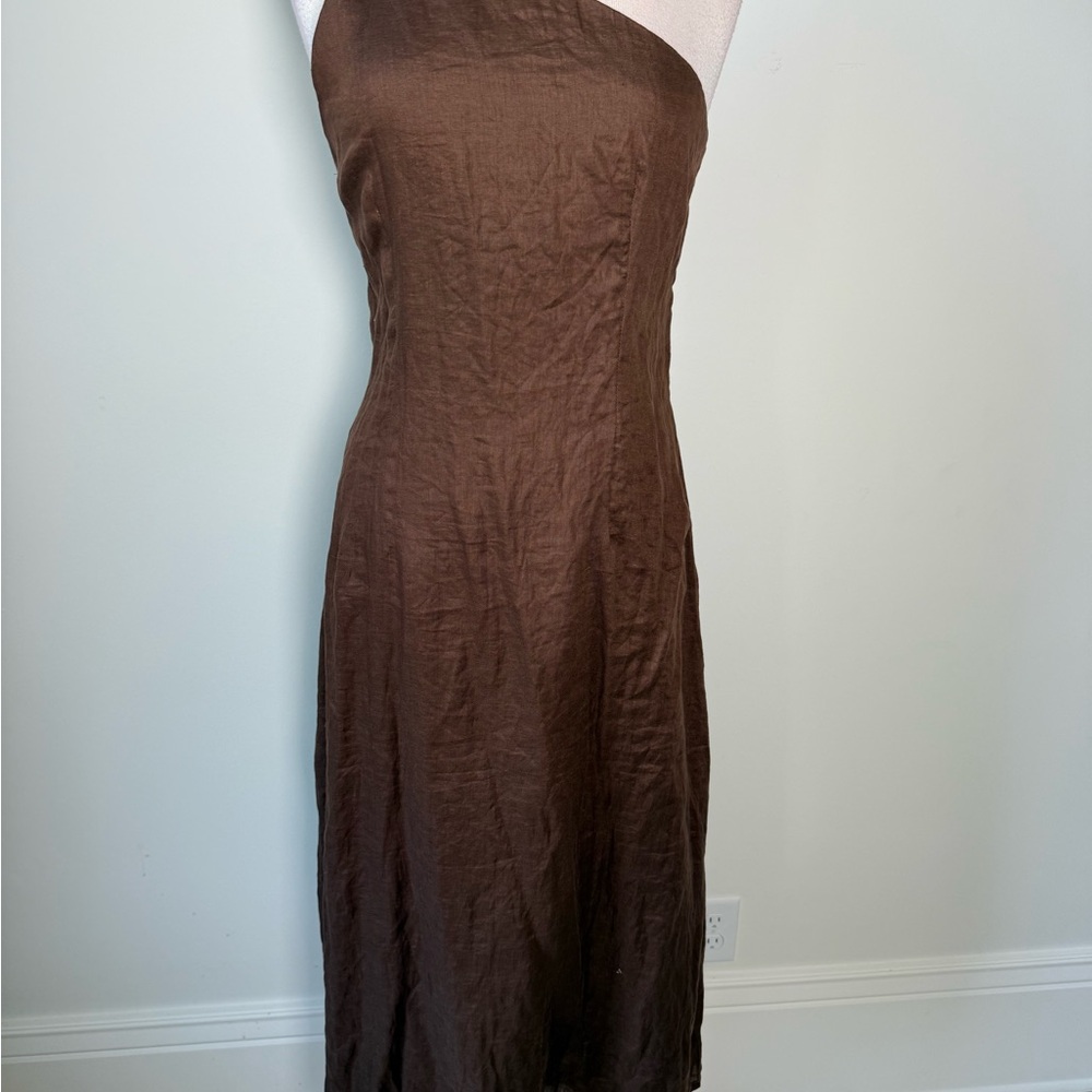 Dress in chocolate Elegant Brown One-Shoulder Dress - Picture 2 of 8